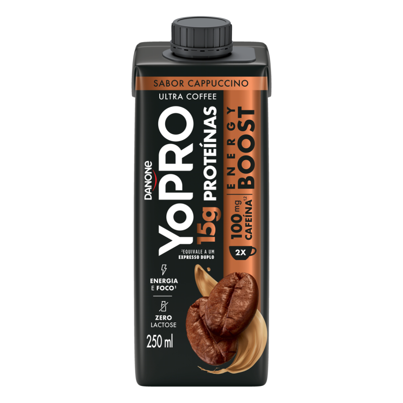 BEBIDA LÁCTEA CAPPUCCINO ZERO LACTOSE YOPRO ENERGY BOOST CAIXA 250ML
